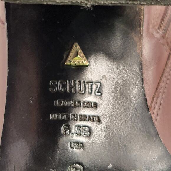 Schutz Mikki pointed-toe block-heel bootie in brown leather women's size 6.5B - Picture 7 of 7